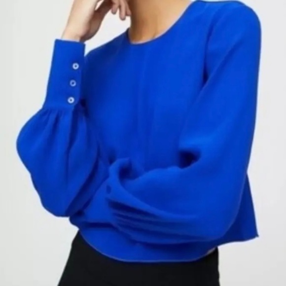 Aritzia Babaton Blouse Medium Blue Luxury Careerwear Long Sleeves Button Cuff XS - Picture 1 of 15